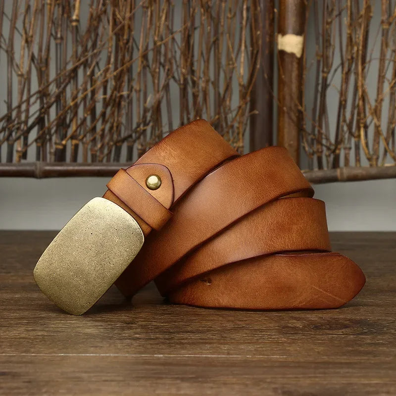 High Quality Fancy Brass Buckle Leather Belt