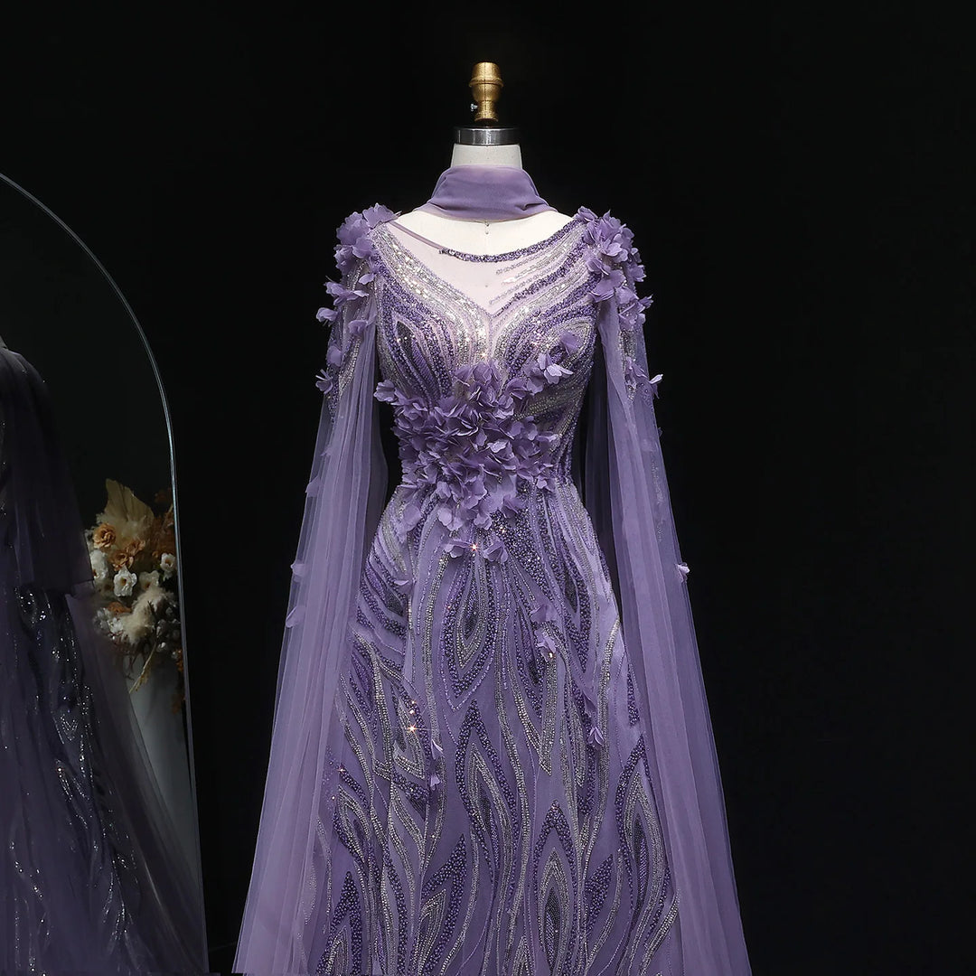 Sparkling 3D Flowers Arabic Formal Gown