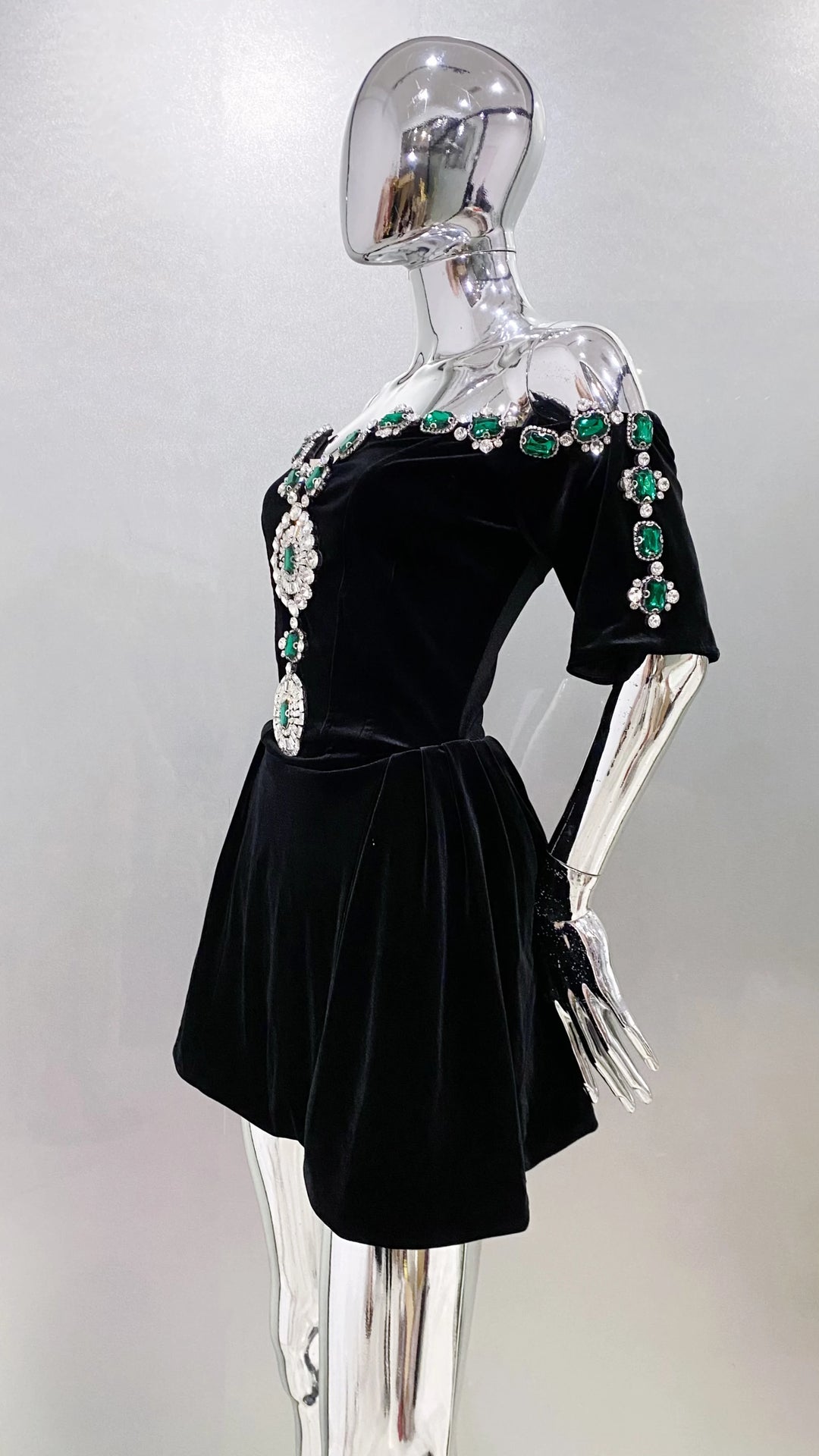 Opulent Half Sleeves Mini Velvet Dress