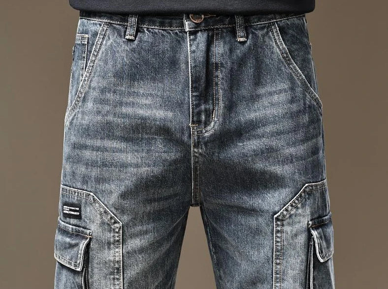 Stacked Cargo Style Denim Jeans Pants