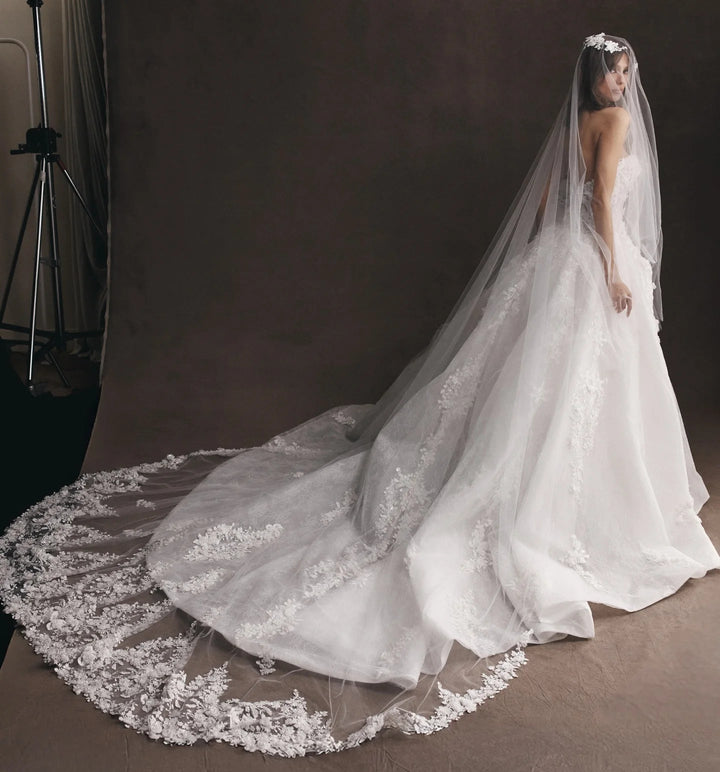 Sweet 3D Floral Applique Bridal Couture - With Veil
