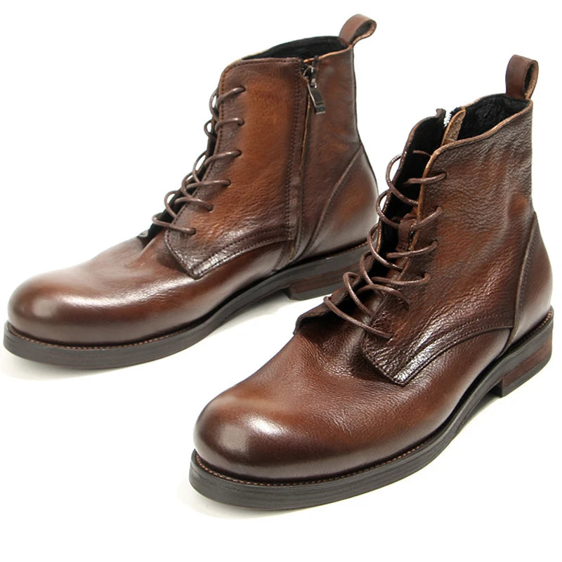 Round Cap Full Grain Leather Ankle Boots