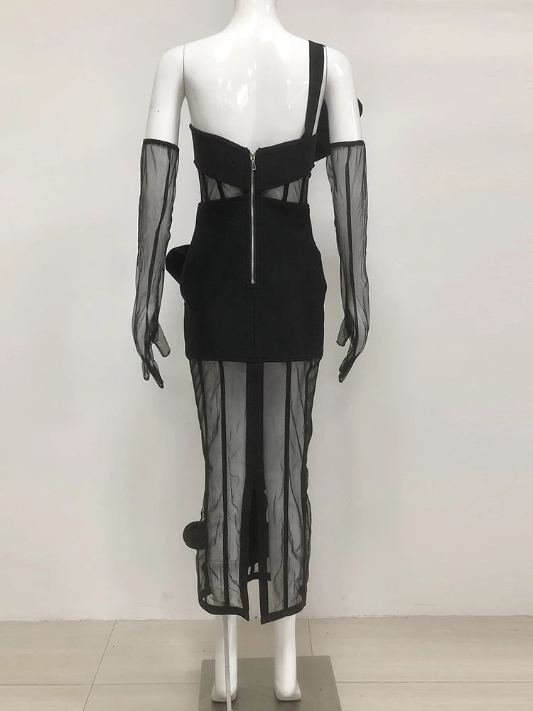 Stylish Mesh Flower Bodycon Dress