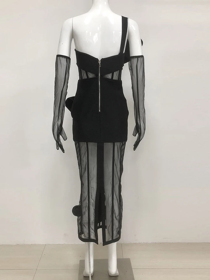 Stylish Mesh Flower Bodycon Dress