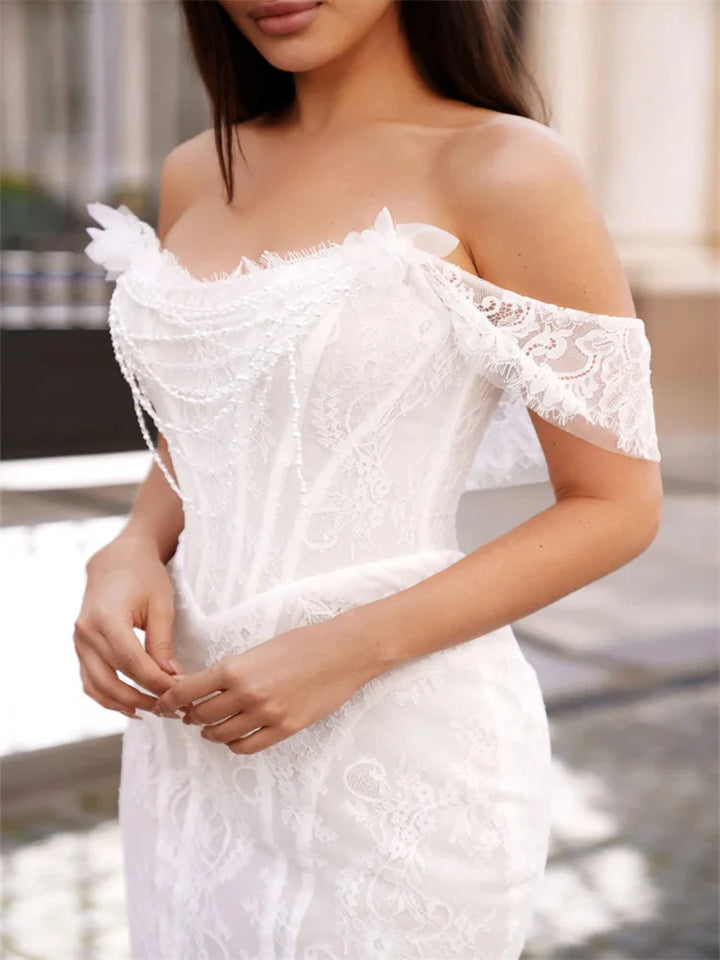 Modern Off Shoulder Neckline Bridal Gown