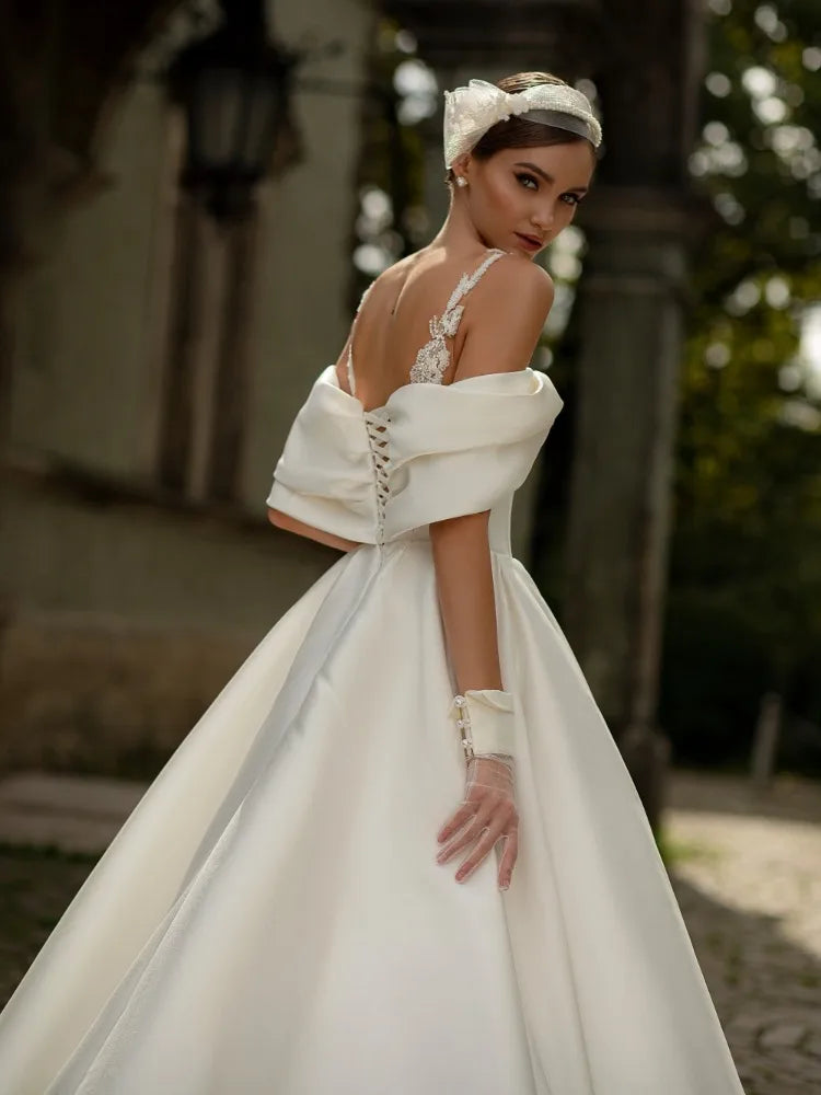 Off Shoulder Sheer A-Line Bridal Gown