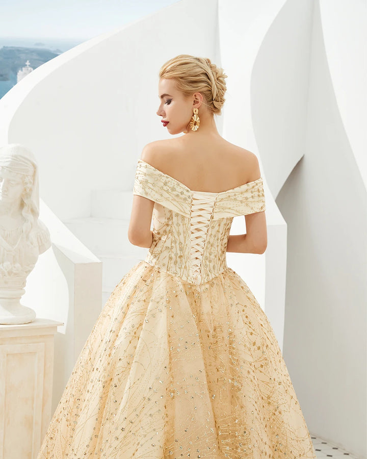 Gold Sparkle Shiny Quinceanera Dress