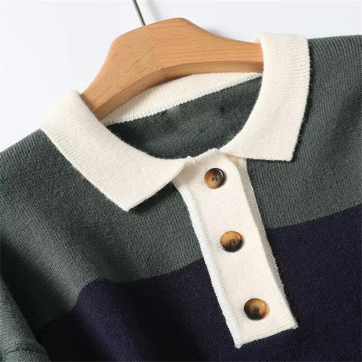 Stylish Striped Polo Sweater