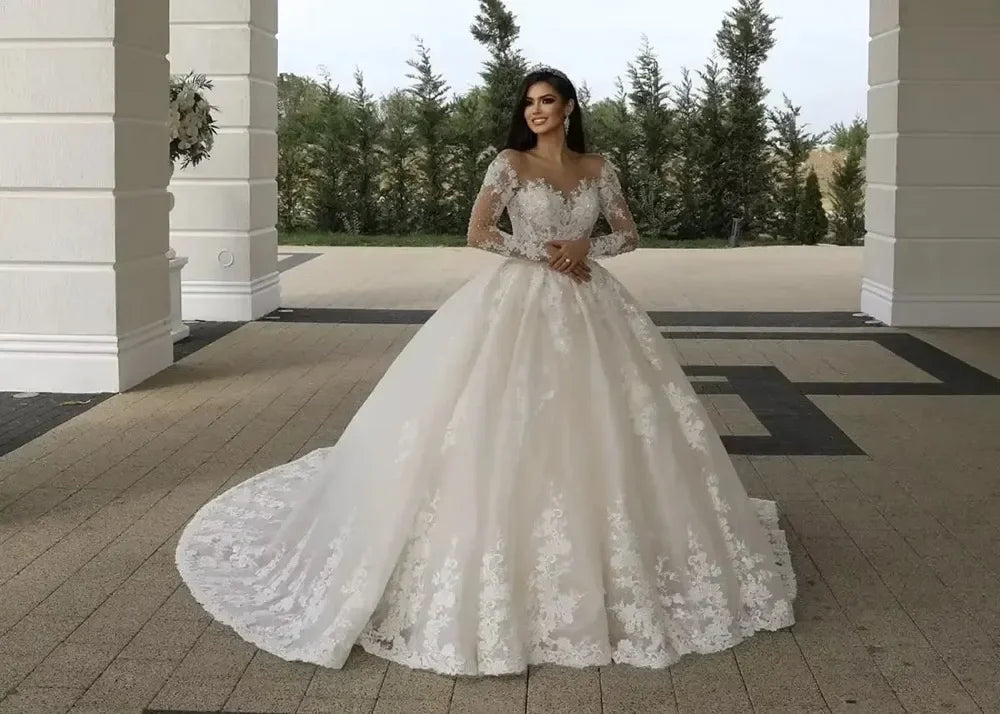 Lovely See-Through Lace Bridal Gown