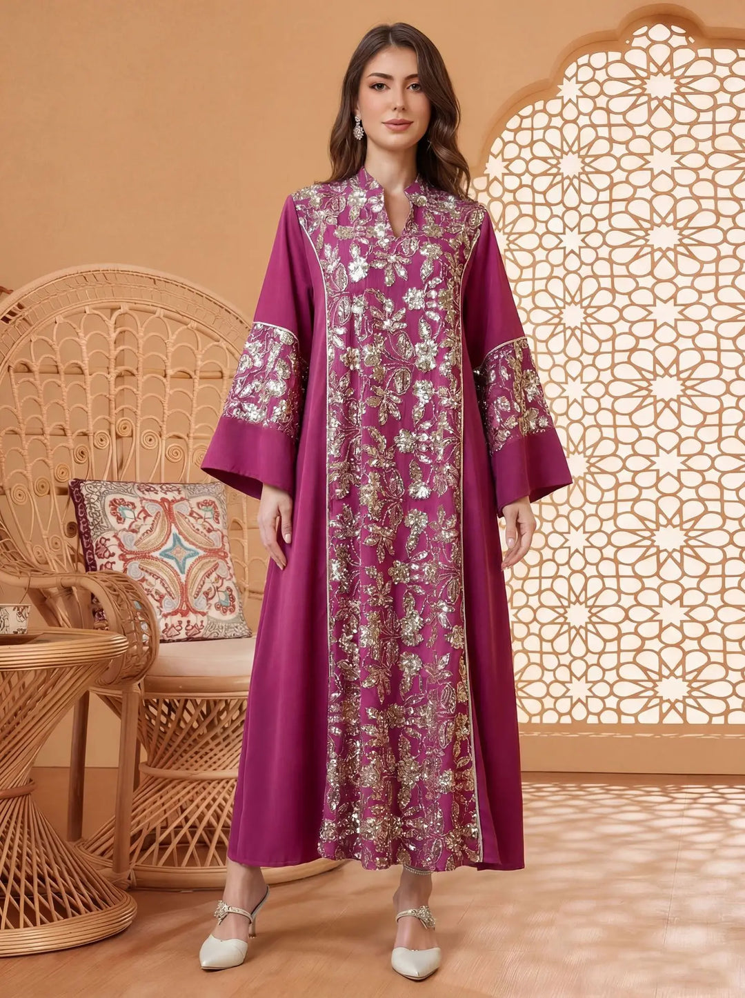 Sweet Embroidered Long Kaftan Dress
