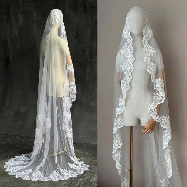 Regal Lace Hem Long Wedding Veil