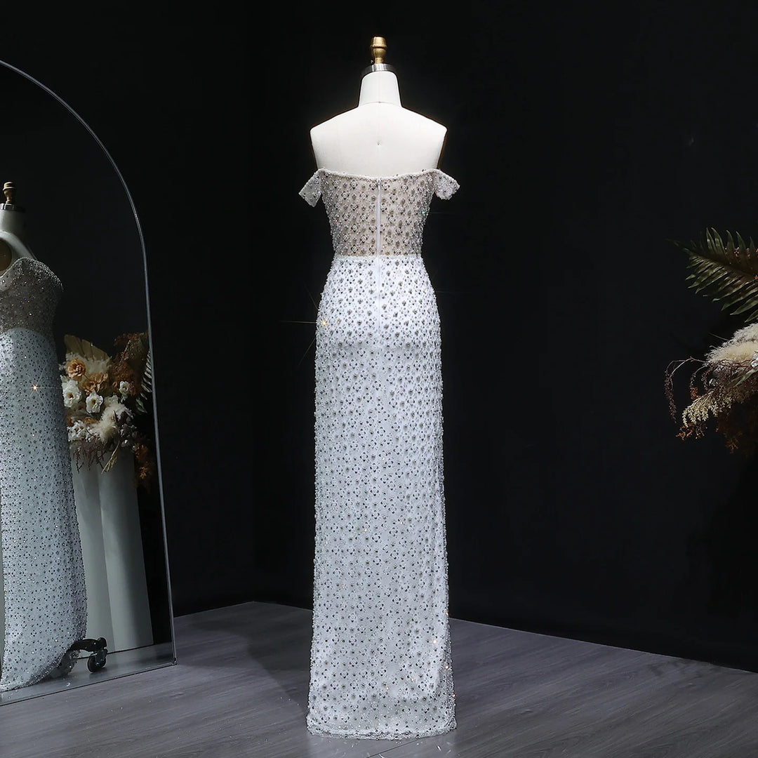 Sweet Heavy Beaded Pearls Evening Dress