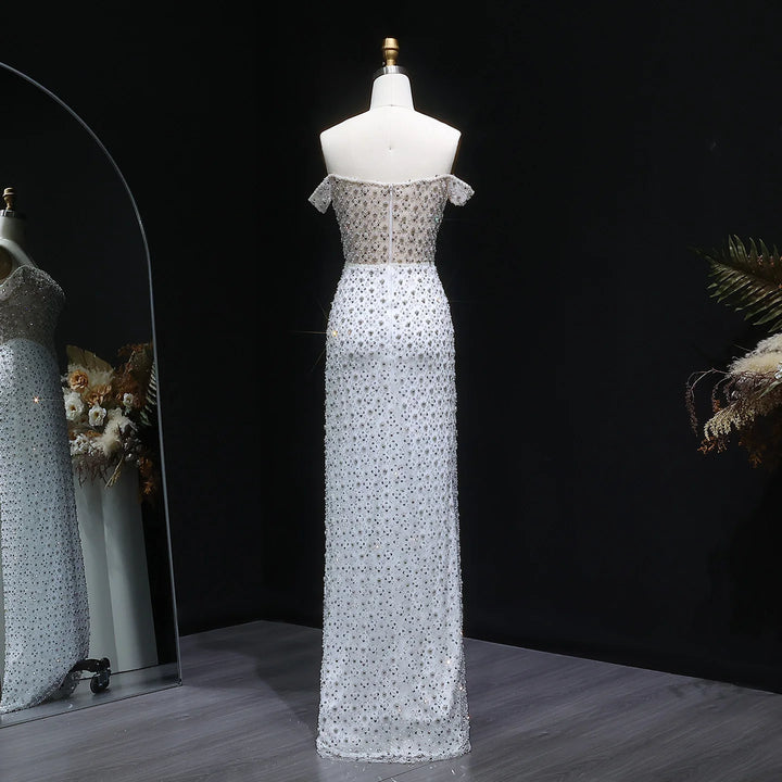 Sweet Heavy Beaded Pearls Evening Dress