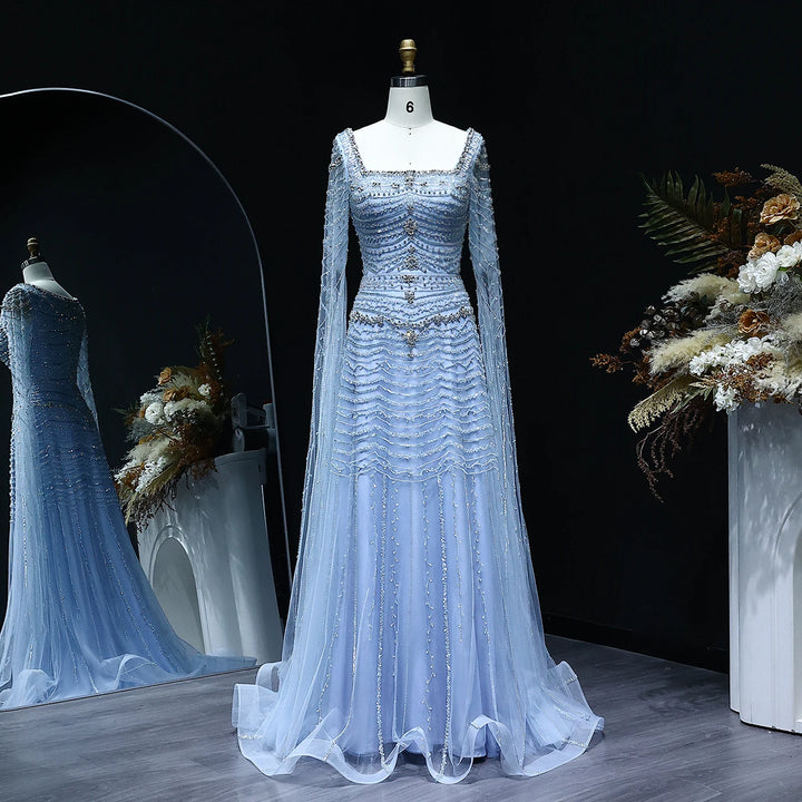 Beautiful Cape Sleeves Arabic Evening Dress