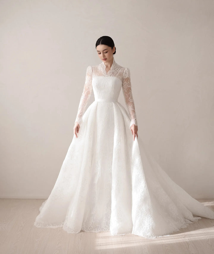 Beautiful Full V-Neck Lace Illusion Bridal Couture