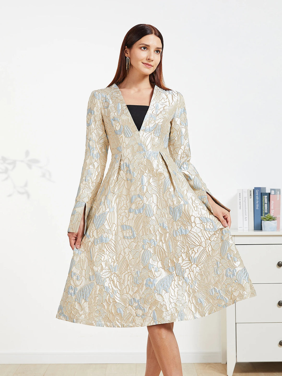 High-End Embroidered Midi Dress