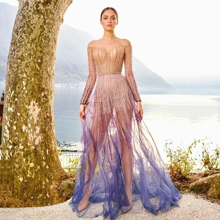 Classic A-Line Beaded Arabian Maxi Gown