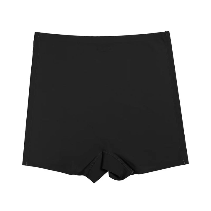 Black ice silk fitness panties, flat front with low-rise waistband and centered front seam