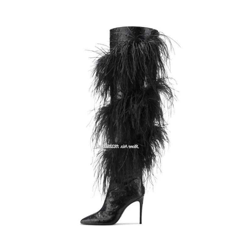 Color Feather Over-The-Knee Boots