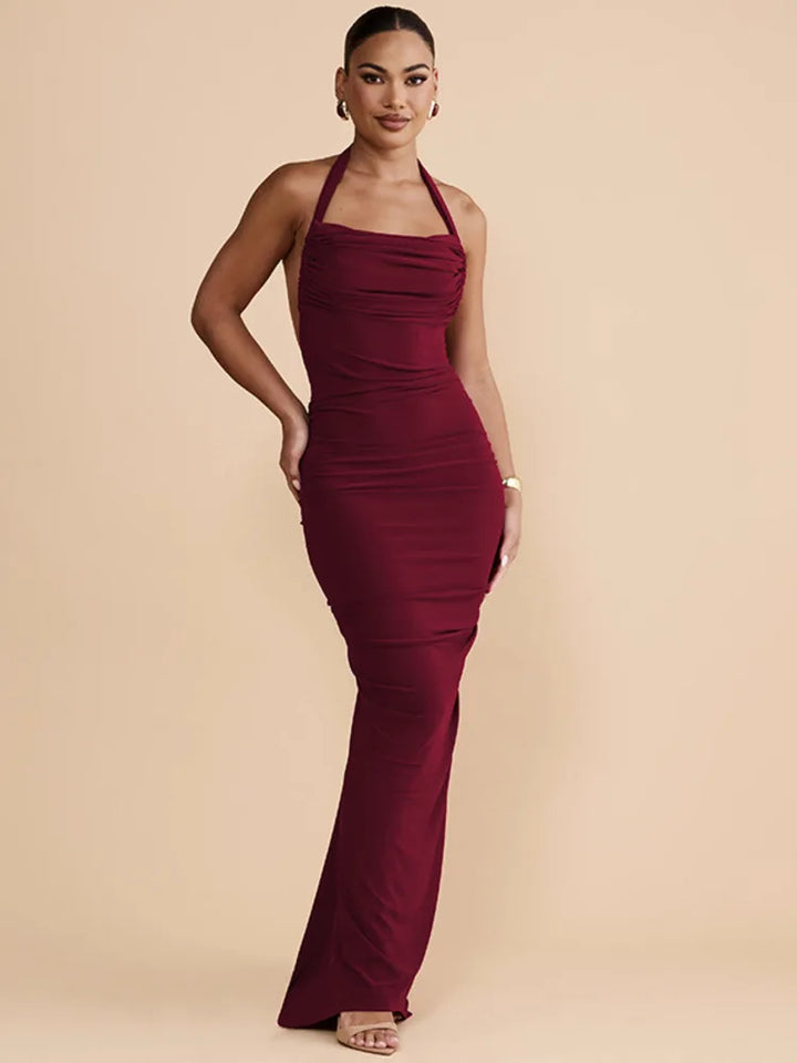 Alluring Diagonal Collar Maxi Dress