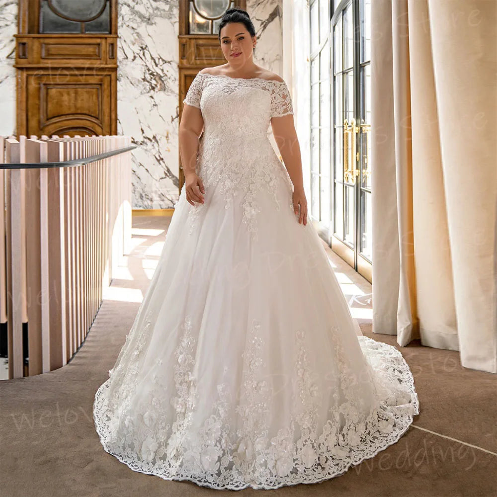 Beautiful Short Sleeve Plus Size Bridal Dress