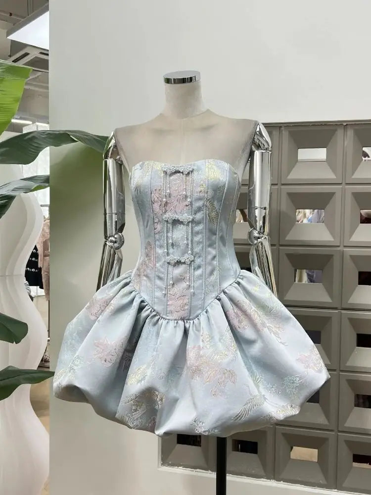 Stunning Embroidered Button Fluffy Dress