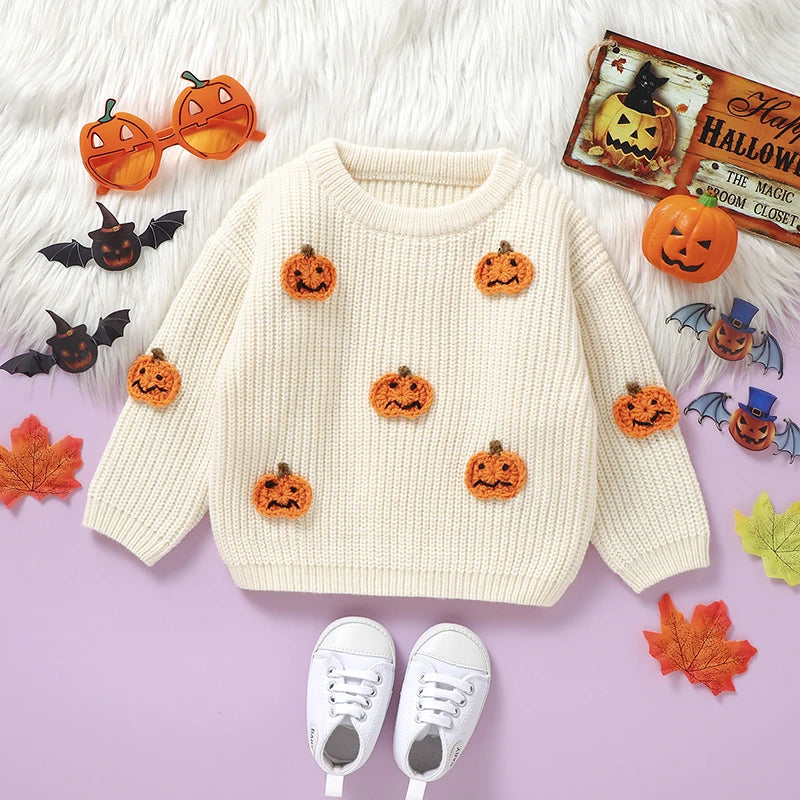 Cozy Orange Pumpkin Knitting Kid's Sweater