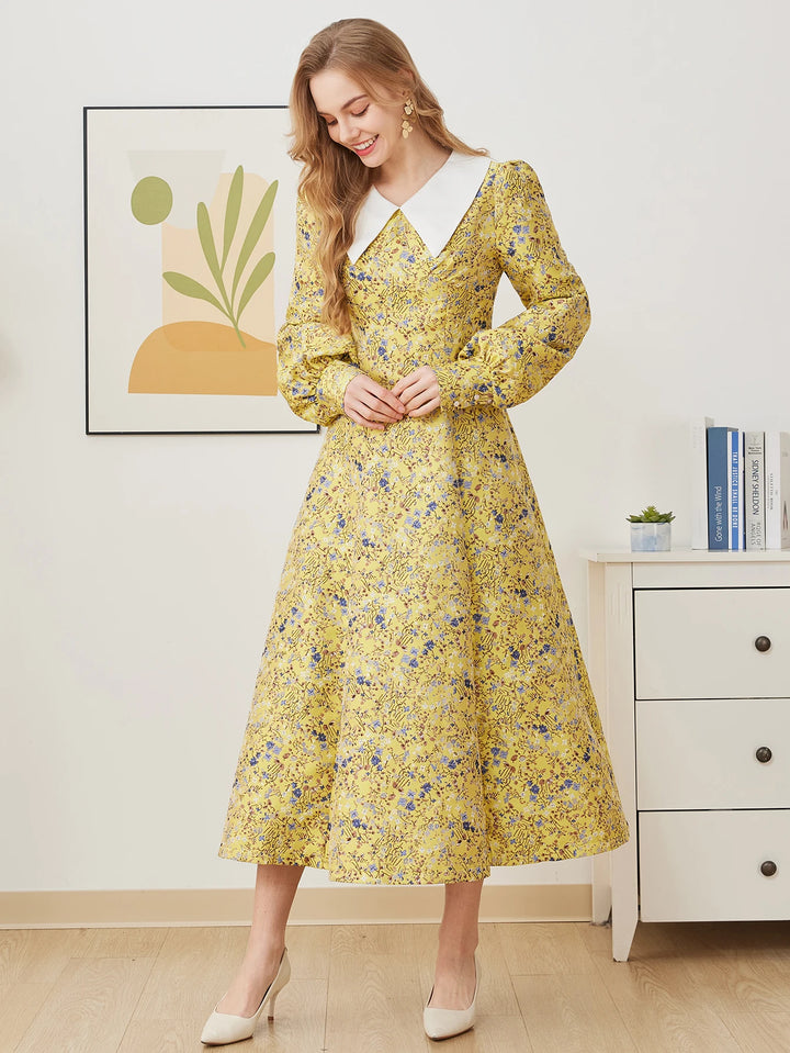 Floral Jacquard A-Line Maxi Dress