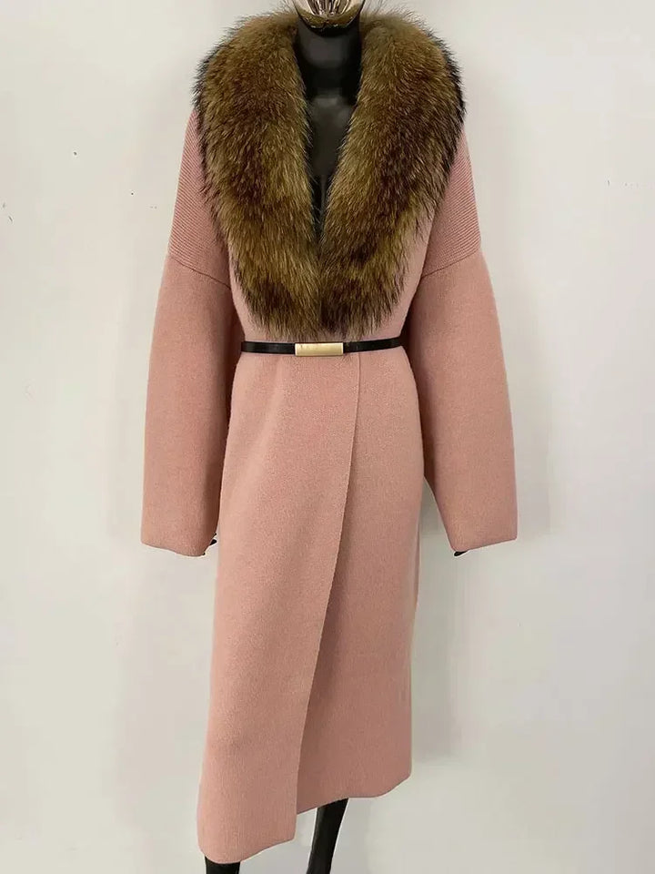 Alluring Detachable Real Fur Collar Coat