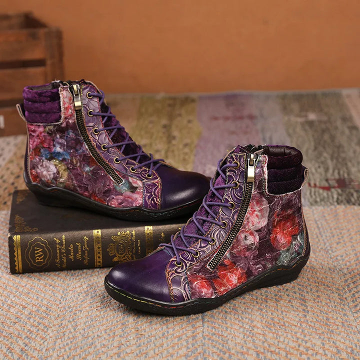 Glamorous Ethnic Flower Painting Boots