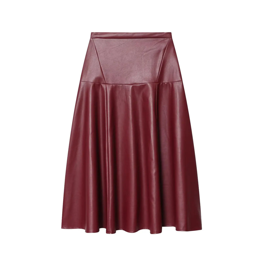 Elegant Faux Leather A-Line Skirt
