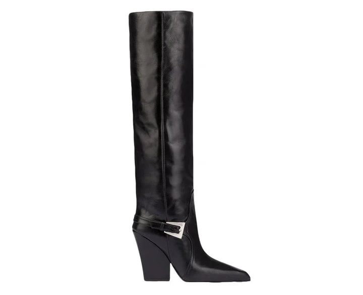 Shiny Belt Buckle Knee-High Boots