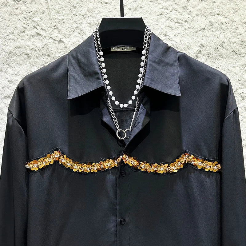 Regal Sequined Rhinestone Casual Shirt