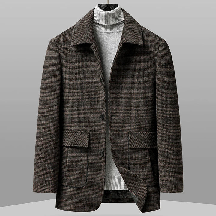 Warm Woolen Plaid Windproof Overcoat
