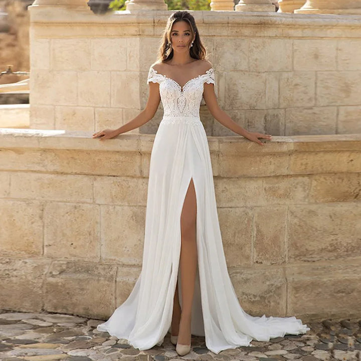 Charming Side Slit Chiffon Bridal Dress