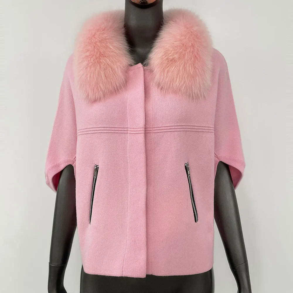 Luxury Fur Collar Knitted Coat