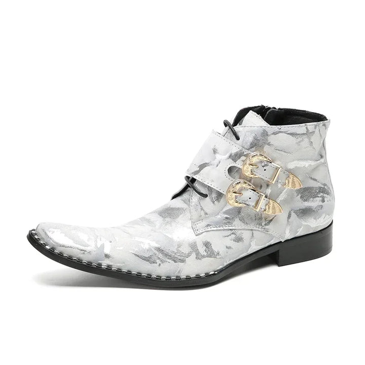 Fashionable Double Buckle Printed Boots