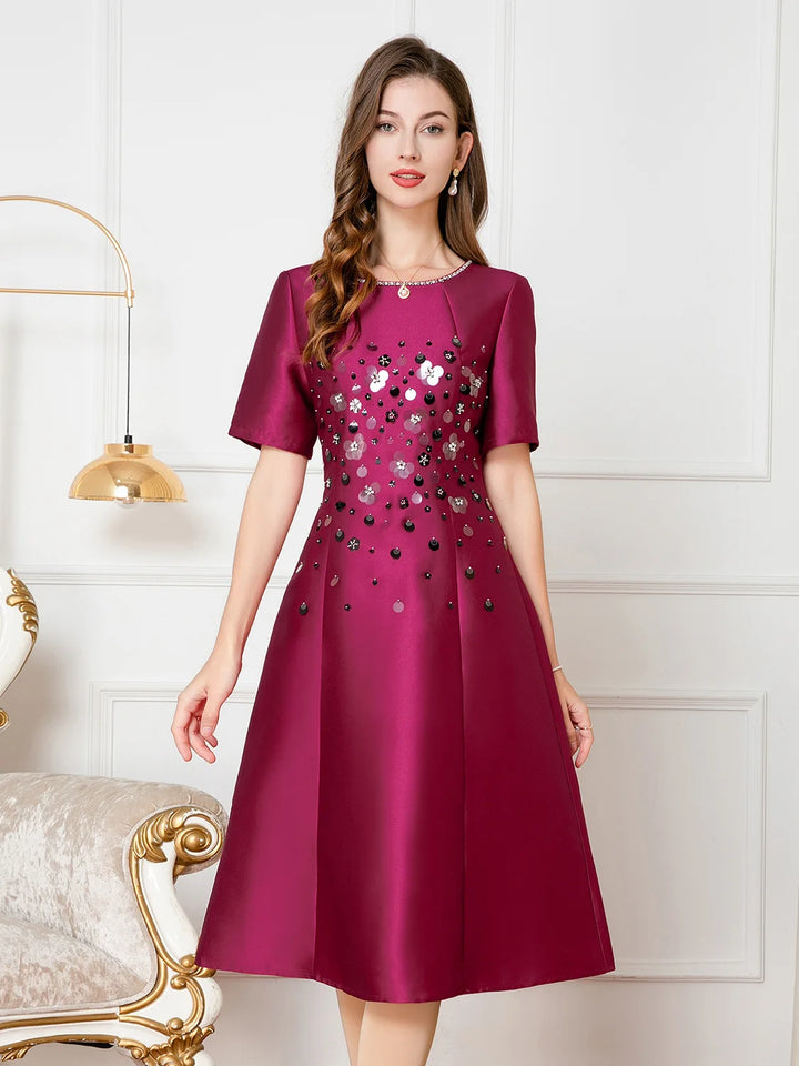 Sequined Embroidery Short Sleeve Party Dress