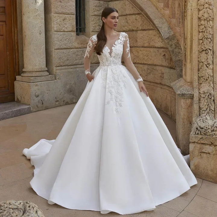 Refined Scoop Neck Bridal Gown