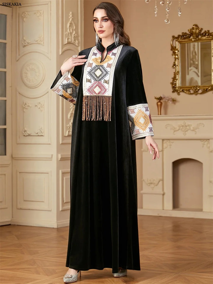 Stunning Notched Stand Collar Abaya Dress