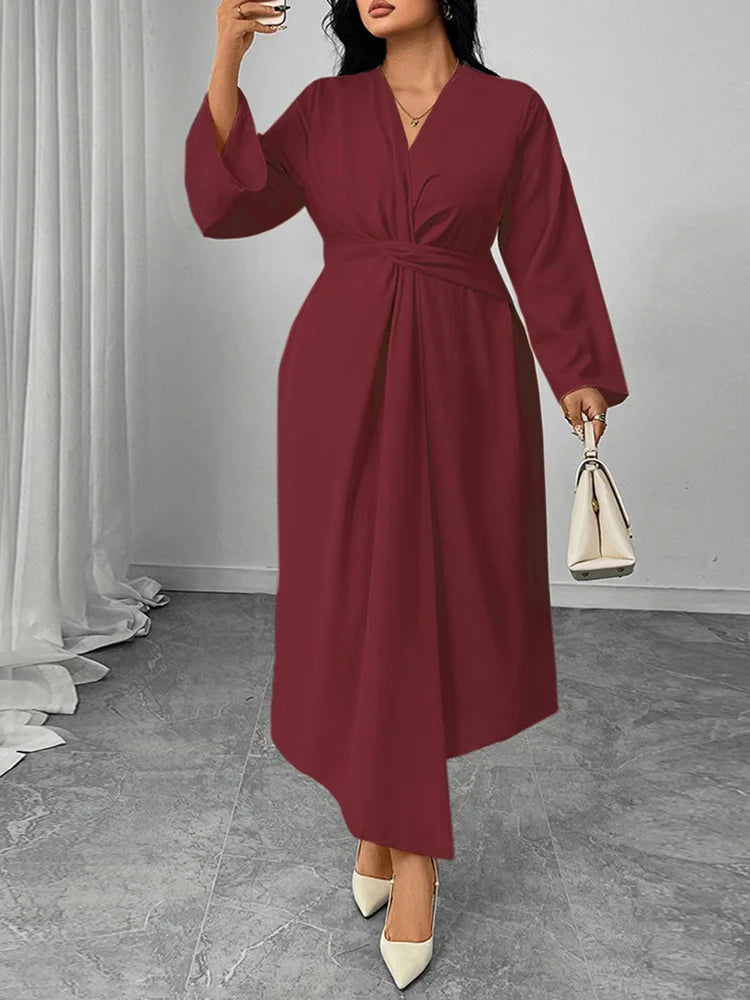 Irregular Pleated Plus Size Formal Dress