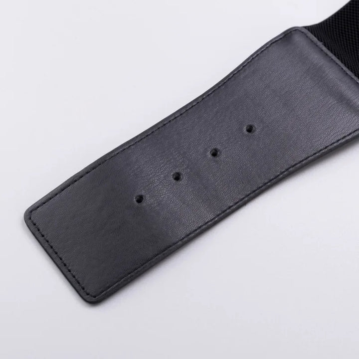 Black PU leather belt strap with punched holes detail