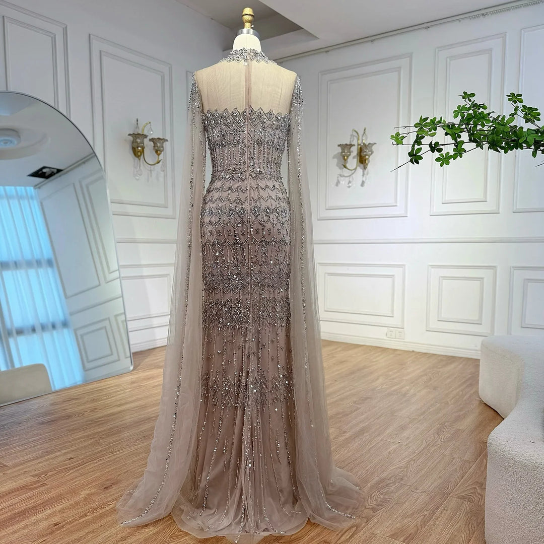 Wonderful Beaded Cape Sleeves Formal Occasion Gown