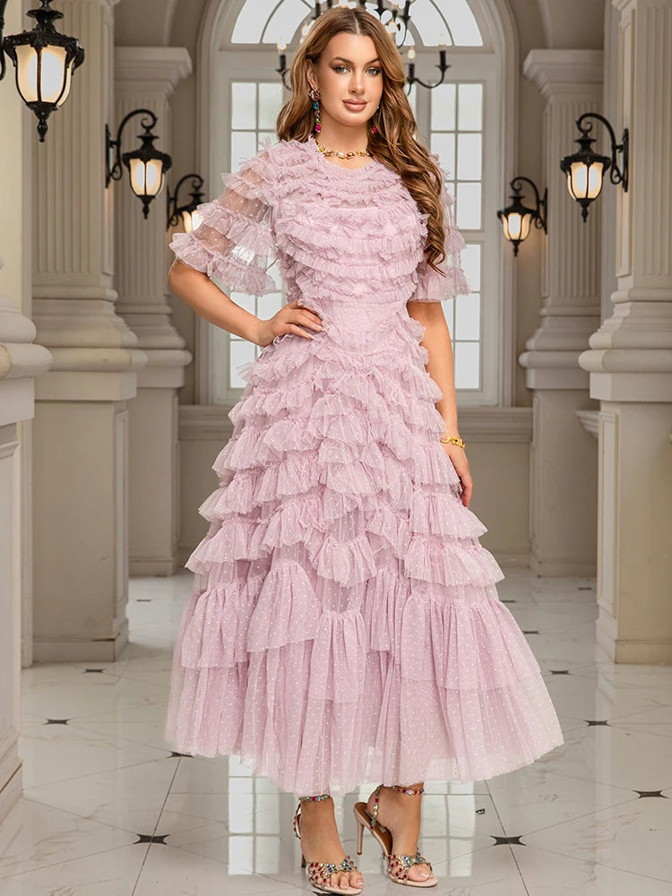 Elegant Fairy Splicing Lotus Leaf Ruffles Dress