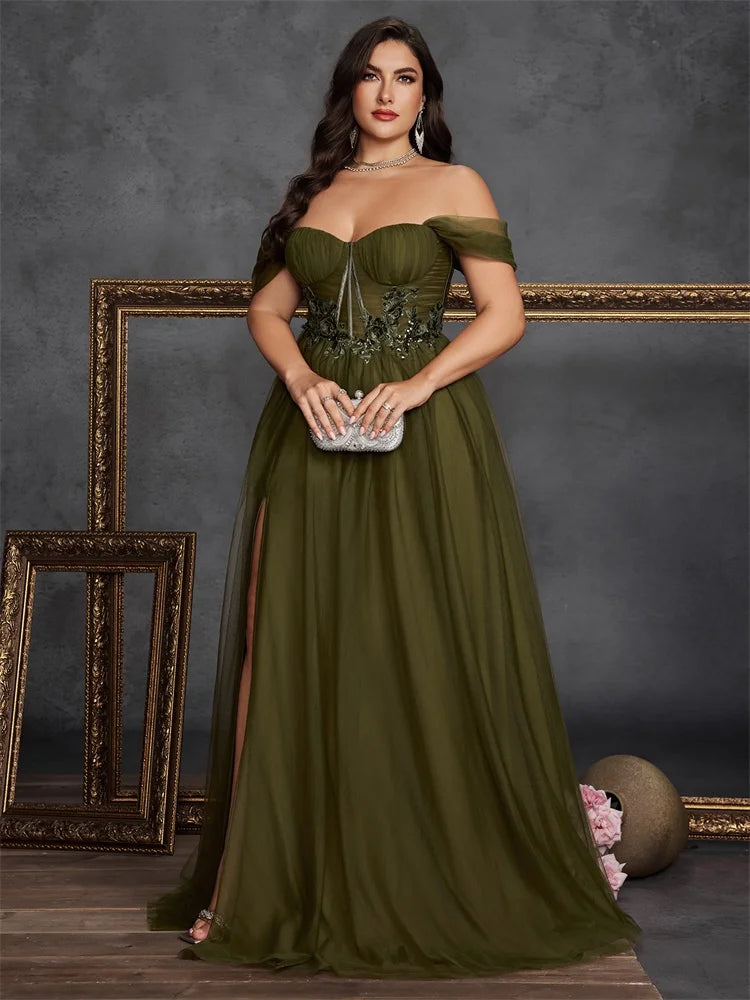 Luxury Slit Plus Size Evening Gown