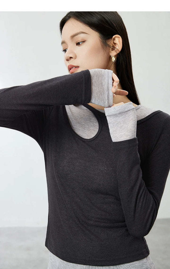 Contrast Spliced Slim Pullover Sweater