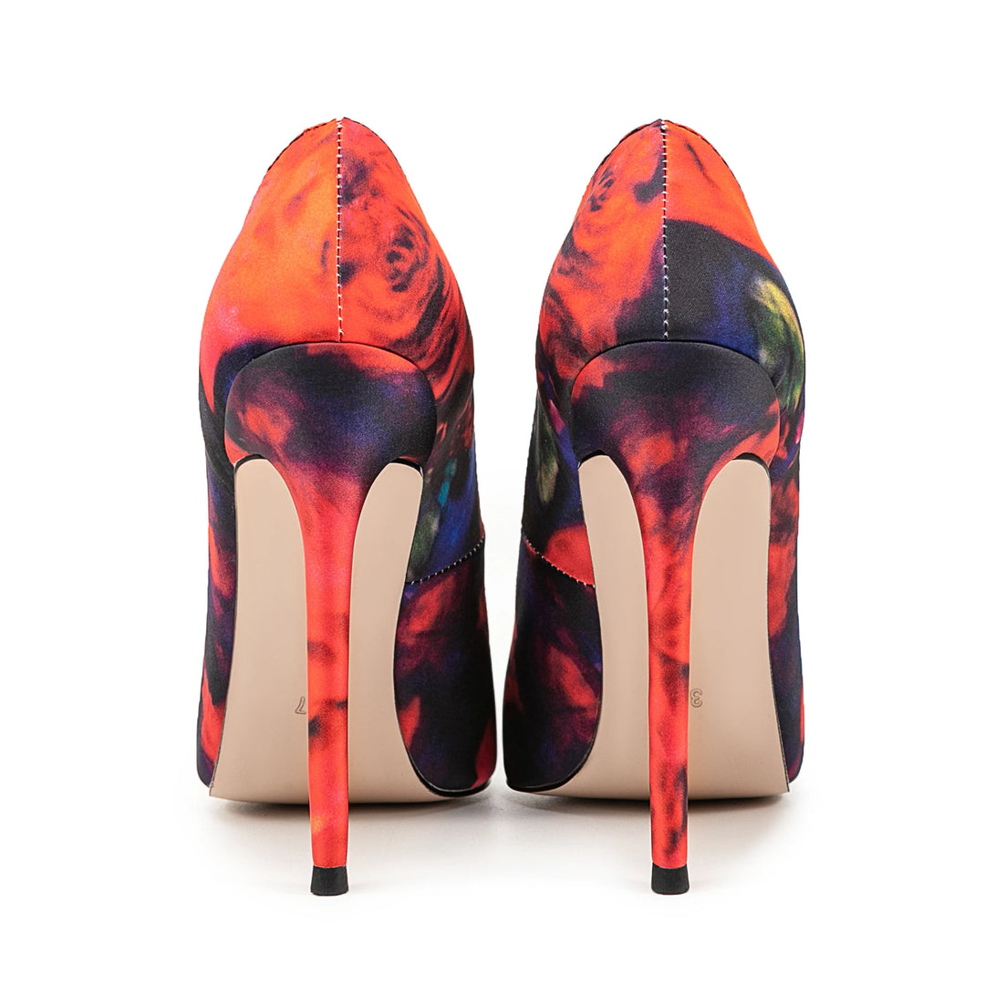 Multicolored patchwork high heel pumps with pointed toe and stiletto heel
