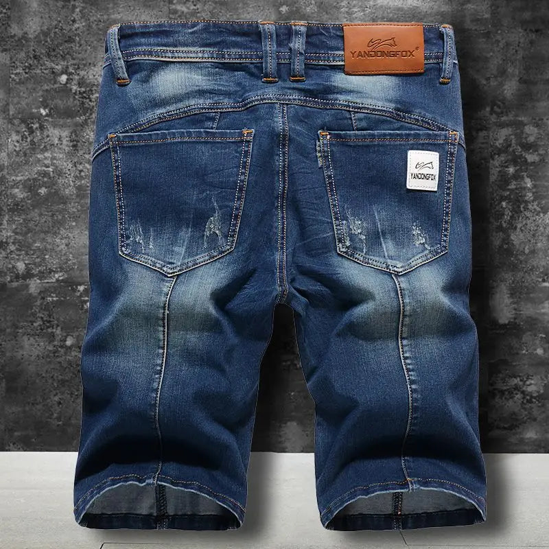 Trendy Elastic Ripped Splicing Denim Pants