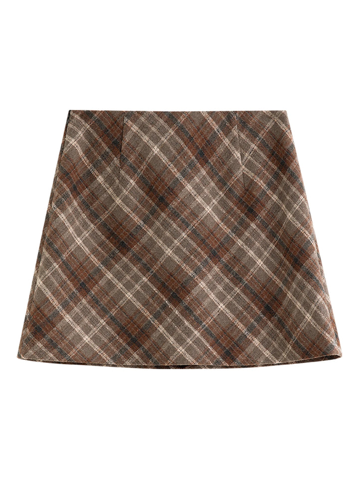 Classic Knitted Plaid Mini Skirt