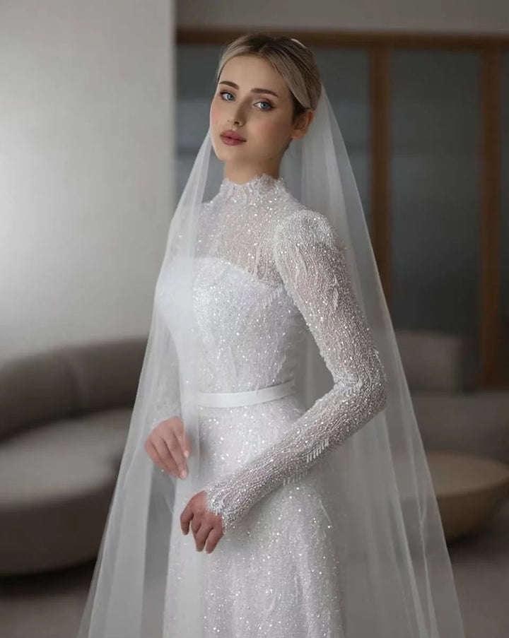 Sparkling High Neck Bridal Gown
